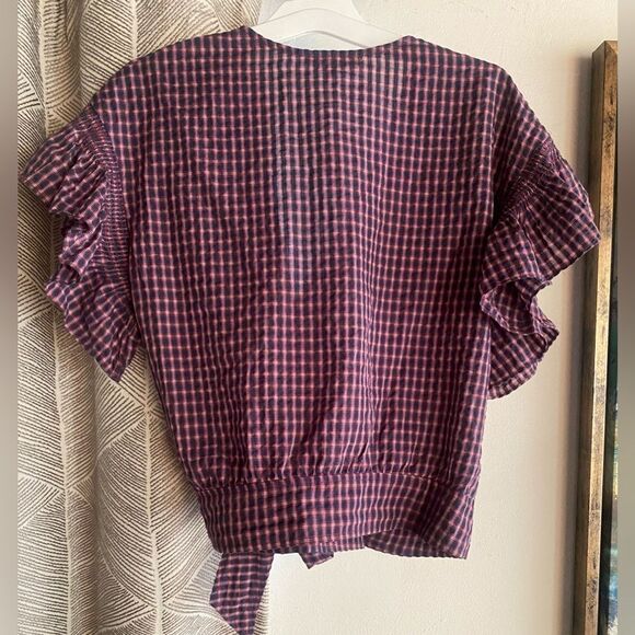 MADEWELL Flutter Sleeve Side Tie Wrap Top Black Red Plaid Women’s Sz Medium NWT - Picture 6 of 13